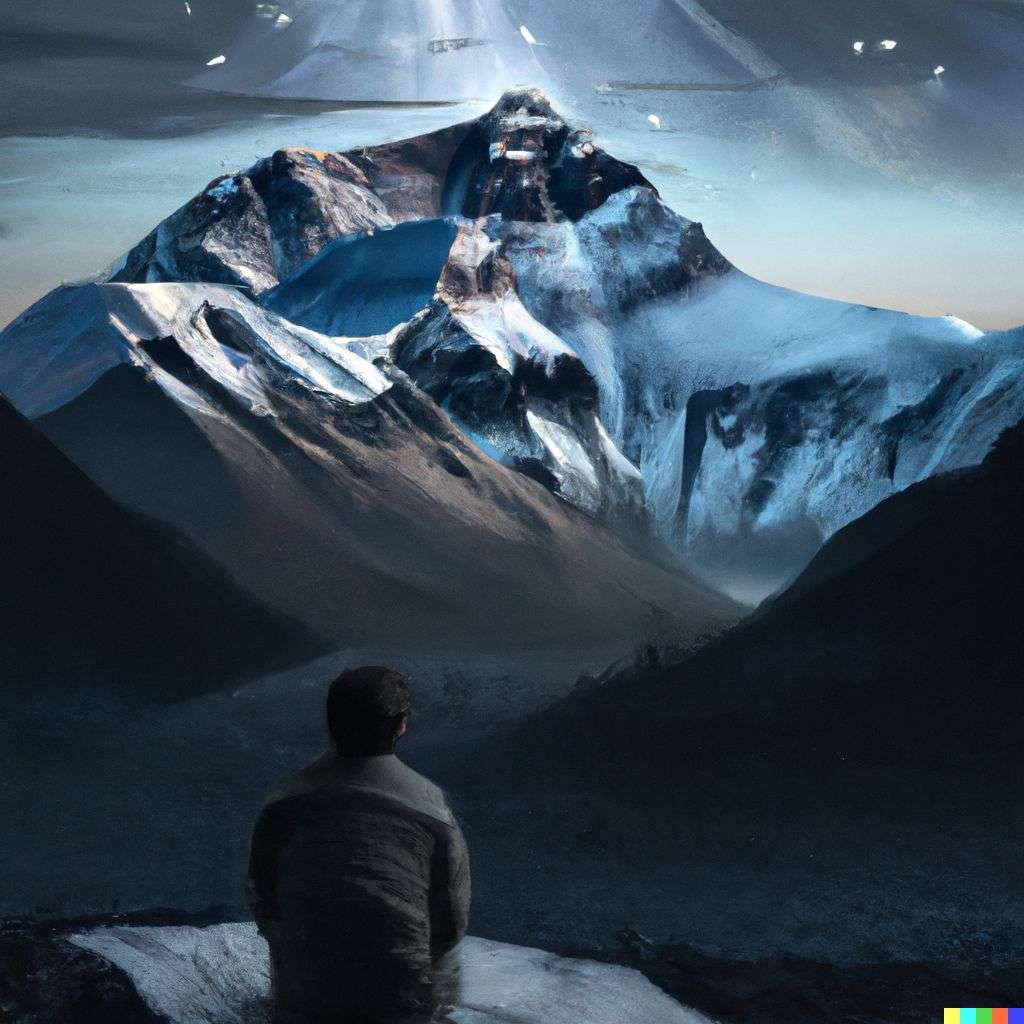 someone gazing at Mount Everest, by Stephan Martiniere